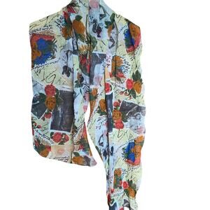 Novelty Patterned Scarf with old black and white Movies and floral print